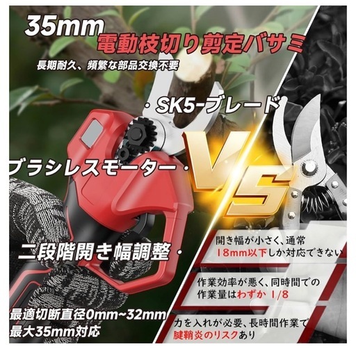 新品❤️電動チェーンソー　剪定バサミ　バッテリー2個！！替え刃あり！✨付属品多数！！⭐️チェーンソー　電動ノコギリ　ちぇーんそー　のこぎり　ノコギリ