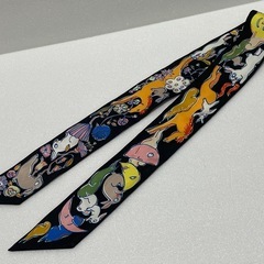 HERMES エルメス　リボン・スカーフ　シルク100％　ツイリーMILLE ET UN LAPINS 新品同様　正規品の画像