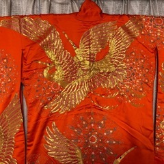 花柳流 練習用振袖 大振袖 舞台練習用 引摺り 鶴 金駒刺繍 難あり 175㌢の画像