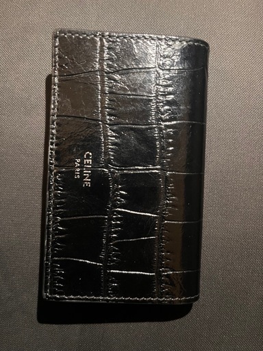 【美品】CELINE セリーヌブラック レザー キーケース　クロコダイル型押し