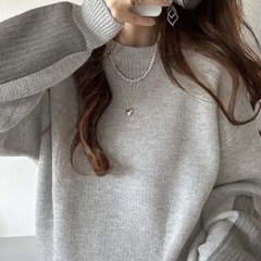 Java グレー ニットセーター エルボパッチ　プルオーバーの画像