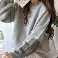 Java グレー ニットセーター エルボパッチ　プルオーバーの画像