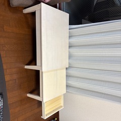 伸縮ローテーブル　白木目　引き出し付きの画像