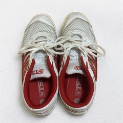 卓球 シューズ 23.5cm 体育館 白 赤 記名あり 練習用 メッシュ TSPの画像