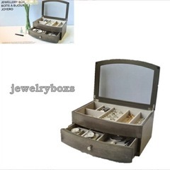 ジュエリーボックス  木製 グレー ジュエリーケース ガラストップ の画像