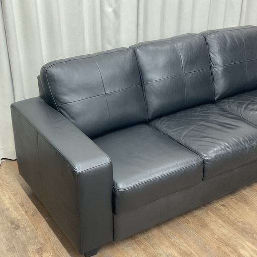 KA-31【新入荷　リサイクル品】IKEA スコガビー　本革3シーターソファ　黒