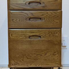 中古 キャビネット デスクワゴン 袖机 キャスター付き 木製 3段 A4対応の画像
