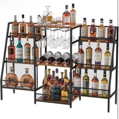 自立フロアワインラック、ガラスホルダー付き、万能バースタンド、フェンス付き6段バーキャビネットの画像