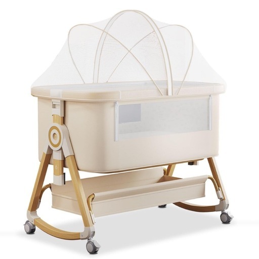 ベビーベッド 5in1 添い寝 折りたたみ 高さ調節可能 蚊帳 キャスタ付き