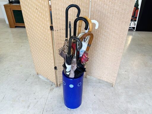 傘立て 青陶器 アンブレラスタンド 大量傘10本おまけ付き 円筒形ブルー