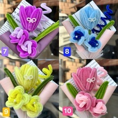 ハンドメイド　モールフラワー 枯れない花　ミニ　ブーケ　2点セット　 花束　チュリップ　入学式　卒業　プレゼントなど　おすすめ　の画像