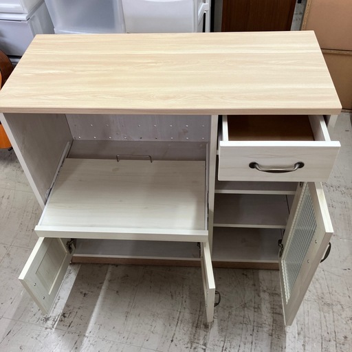 ☆値下げ☆ロ2601-328 不二貿易　キッチンカウンター　キャスター付き　キズ汚れ有り ロ2601-328 不二貿易 キッチンカウンター キャスター付き キズ汚れ有り