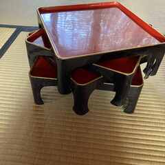 大小お膳　祝い膳　赤ｘ黒　金縁どりの画像