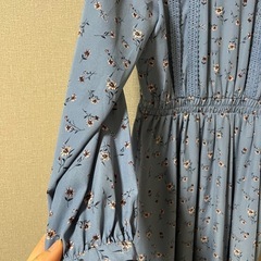 花柄長袖ワンピース 青の画像