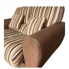 ニトリ　2人用ソファ　スペイン製　ローラKD ストライプ　布製　布張り　クッション付き　二人掛け　オレンジの画像