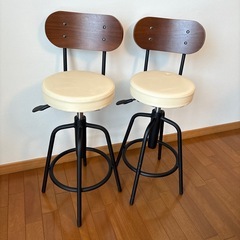 カウンターチェア2脚セット*ベージュ×ブラウン背もたれ　バーチェア スツールの画像
