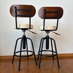 カウンターチェア2脚セット*ベージュ×ブラウン背もたれ　バーチェア スツールの画像