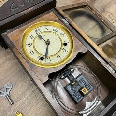 引き取り限定！【希少】大正ロマン ルビー印 RUBY 柱時計 ゼンマイ式 振り子・鍵付きの画像