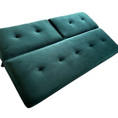 ニトリ　ソファーベッド　緑系　深緑　ソファー　ベッド　オシャレの画像