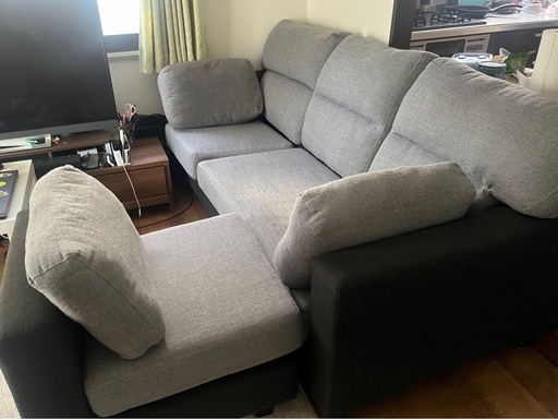 村内家具 ソファ 3分割 グレー 198×155cm ファブリック 引取限定
