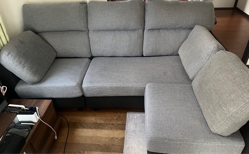 村内家具 ソファ 3分割 グレー 198×155cm ファブリック 引取限定