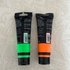 【美品】リキテックス アクリル絵の具 / 蛍光グリーン・オレンジ 2本セットの画像