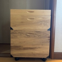 キャスター付き 木製収納チェスト （引き出し2段・フタ付き） の画像