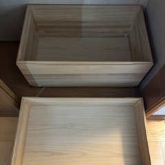 キャスター付き 木製収納チェスト （引き出し2段・フタ付き） の画像