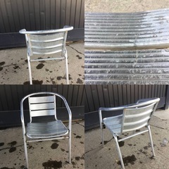 A-354△ y ⑧ 岐阜発/ ガーデンチェアー/ アルミ製/ イス/ 4脚セット/ 屋外/ テラス/ カフェ/ アームチェア/ 多数あり/ 現状品/ R7.8/13△の画像
