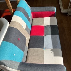 2人掛けソファー マルチカラー パッチワークヨゴレ•毛玉有の画像