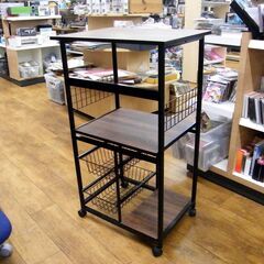 不二貿易 レンジワゴン FBC-9812 幅60×奥行46×高さ103.5cm ブラウン レンジラック キャスター付き キッチン収納 収納棚 収納ラック 札幌市 厚別区の画像