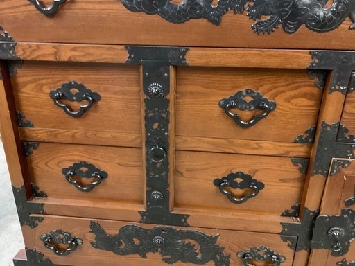 民芸家具 車箪笥 115cm×40cm×H93cm 重厚な金具のアンティーク調の和