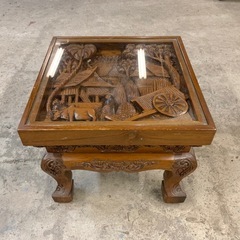 アジアン民芸家具 木彫り彫刻のサイドテーブル 50cm×50cm×H42cm　の画像