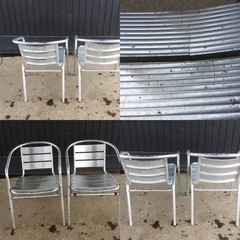 A-357△ y ① 岐阜発/ ガーデンチェアー/ アルミ製/ イス/ 8脚セット/ 屋外/ テラス/ カフェ/ アームチェア/ 多数あり/現状品/ R7.8/13 △の画像