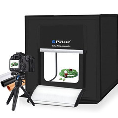 【1回のみ使用】撮影ボックス 60×60×60cm 60W 背景布3色+柔光布1枚付き LEDライト付き(ライト光量調整可) 折りたたみ式組立簡単携帯型 便利収納 ｜puluz photo accessoriesの画像
