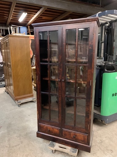 北海民芸家具 ガラスキャビネット 86cm×38cm×H180cm 重厚感ある高級