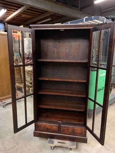 北海民芸家具 ガラスキャビネット 86cm×38cm×H180cm 重厚感ある高級ガラス戸棚です☺️