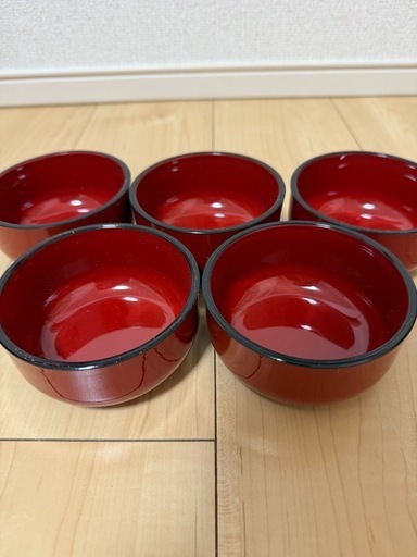新品！汁椀5個セット赤 (S) 陸前白沢の食器《汁椀》の中古あげます