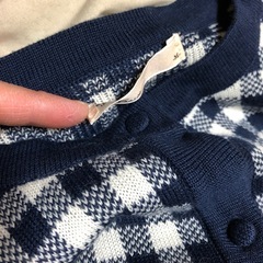 未使用 M 秋冬用カーディガン ホワイト×ネイビーチェックの画像