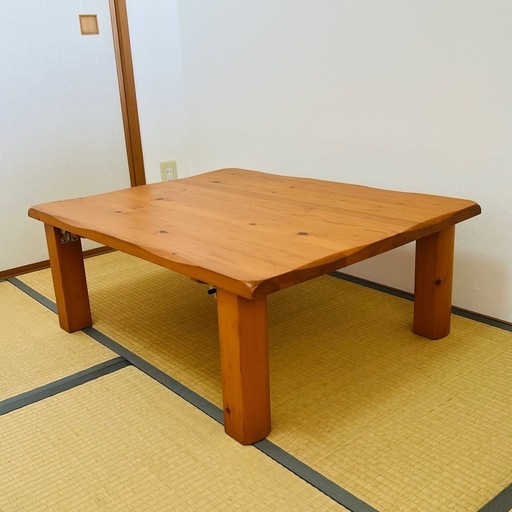 ニトリ木製 折りたたみテーブル 一枚板幅90×70パイン材座卓 折れ脚