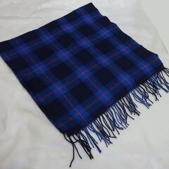 ( E-210 )UNIQLO ユニクロ ヒートテックマフラー ブルー 青 チェック柄 361-459731 中古の画像