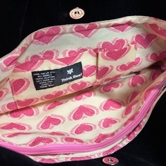 Think Bee! シンクビー トートバッグ｜レザー｜黒×ピンク×マルチ｜刺繍・ラインストーン・ハートの画像