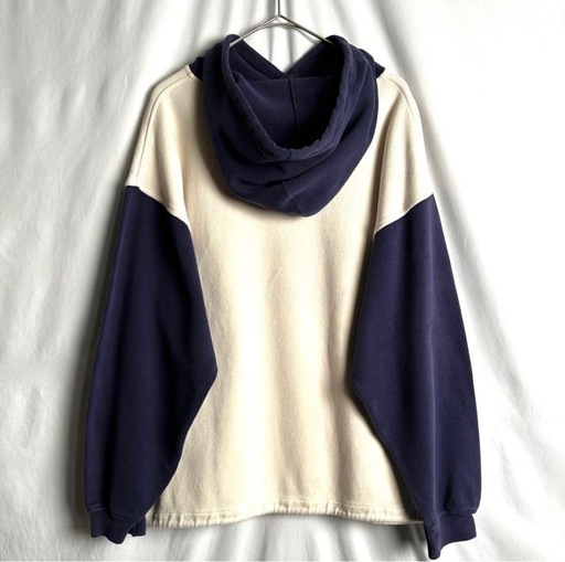 90s OLD GAP ツートン リブ パーカー L ネイビー×オフホワイト