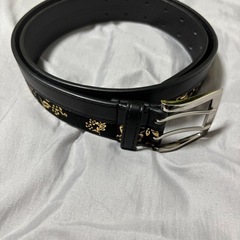 【華やか和柄】黒×金 花柄ベルト ゴールドバックル★美品★多摩市手渡し可の画像