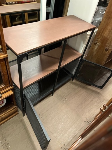 《売約済》インダストリアル メッシュ扉 キャビネット シェルフ 収納棚 スチール×木天板 / industrial mesh cabinet shelf steel wood storage  IKEA イケア FJÄLLBO フィエルボ シェルフユニット オープンシェルフ 棚 FJALLBO ikea 完成品 リビング シェルフ スチール 無垢材 木製 インダストリアル　