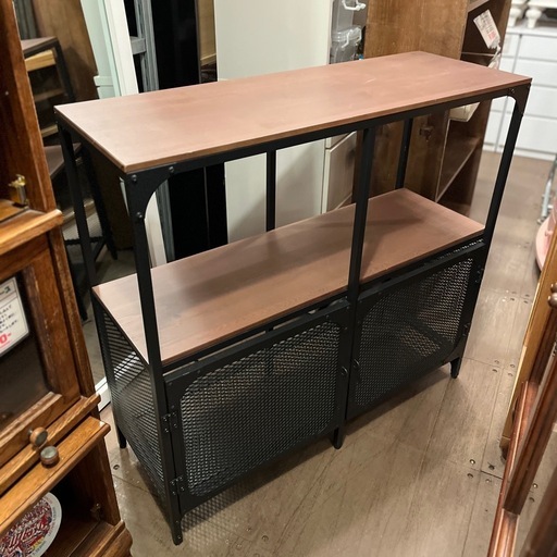 《売約済》インダストリアル メッシュ扉 キャビネット シェルフ 収納棚 スチール×木天板 / industrial mesh cabinet shelf steel wood storage  IKEA イケア FJÄLLBO フィエルボ シェルフユニット オープンシェルフ 棚 FJALLBO ikea 完成品 リビング シェルフ スチール 無垢材 木製 インダストリアル　