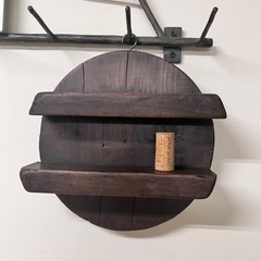 アンティーク棚／ウォールシェルフ 木製壁掛け棚 二段式 ダークブラウンの画像