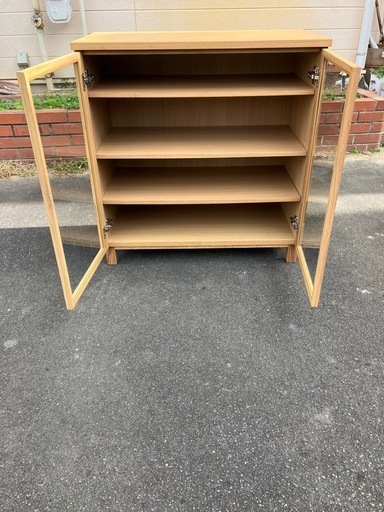 無印良品 キャビネット ガラス扉 観音開き 天然木 オーク材 食器棚