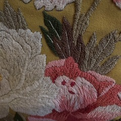 【0円】額入り 刺繍（花柄）約99×49cm ※カビあり 現状渡しの画像