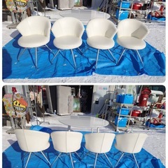 ● ダイニング テーブル 回転式 デザイン チェア 4点 セット 4人用 丸テーブル 120cm ダイニングセット おしゃれ 北欧 モダン カフェ 中古 ③の画像